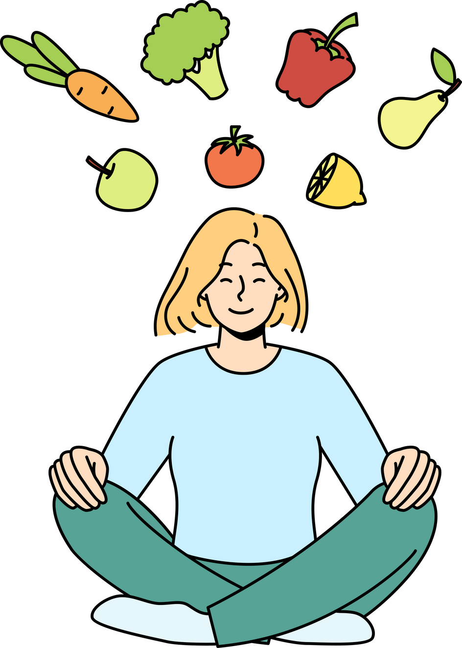 Woman meditate think of healthy eating